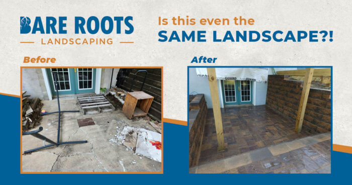 Paver Patio under Deck before and after photos for landscaping project